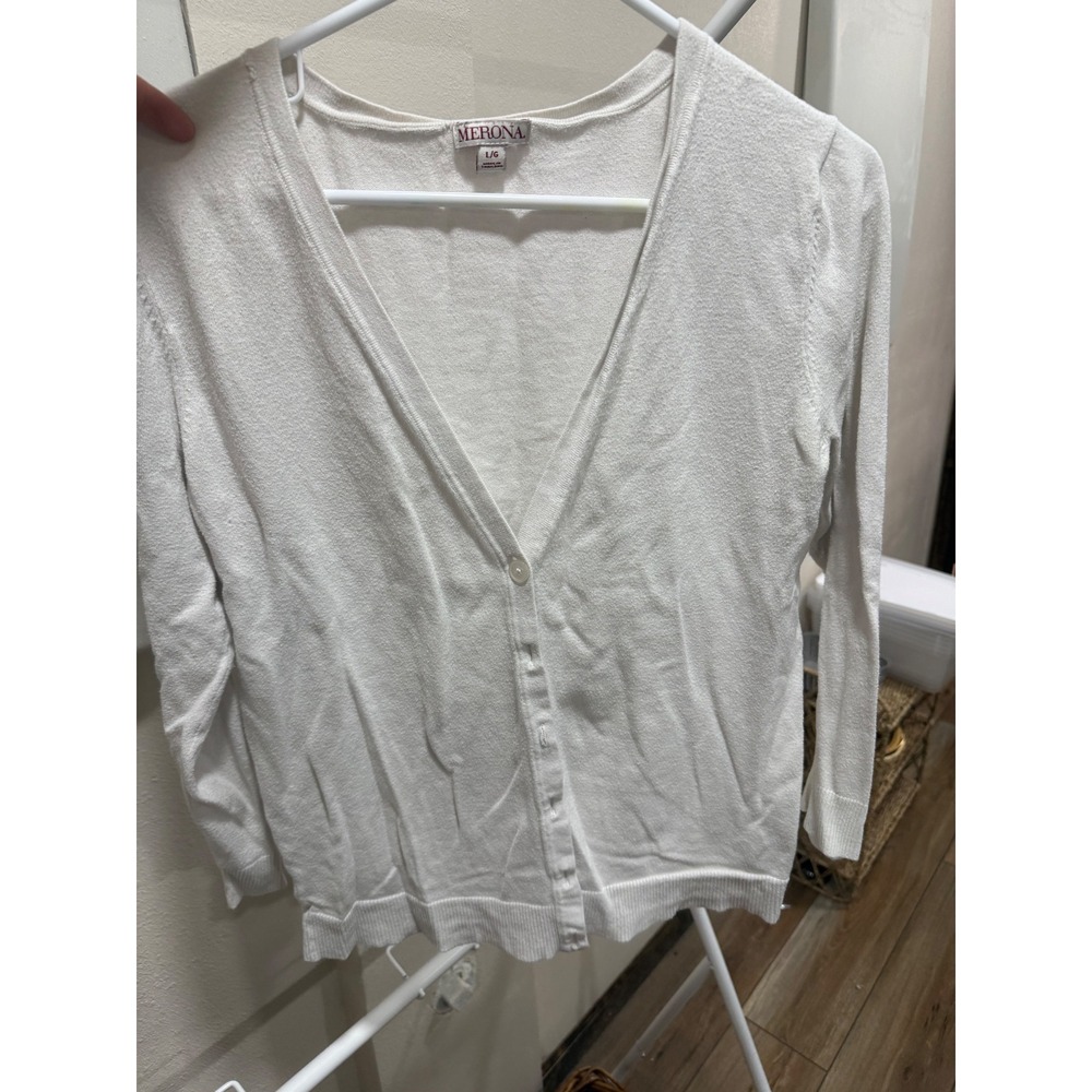 Merona Womens White V-Neck Button Down Long Sleeve Knit Cardigan Sweater Large